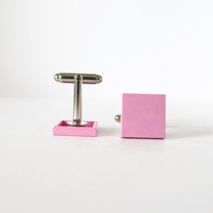 Ροζ Μανικετόκουμπα από Τουβλάκια Τετράγωνα. - ροζ, ιδιαίτερο, γυναικεία, πλαστικό, δώρο, μέταλλο, χειροποίητα, νονά, αξεσουάρ, είδη δώρου, minimal, must αξεσουάρ, γενέθλια, τουβλάκια - 2