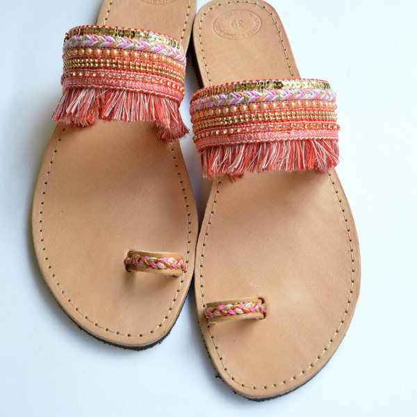 Handmade Sandals Coral Luxury - δέρμα, σανδάλια, χειροποίητα, φλατ, slides