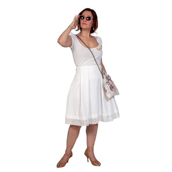 Λευκή φούστα με δαντέλα - δαντέλα, καλοκαίρι, midi - 2