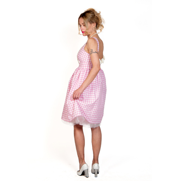 Pretty in Pink / blue / yellow - romantic, καρό, λουλούδια, βάπτιση, μαμά, νονά, vintage, καλοκαίρι, βαμβάκι, κορίτσι, αγόρι, midi, αμάνικο - 5