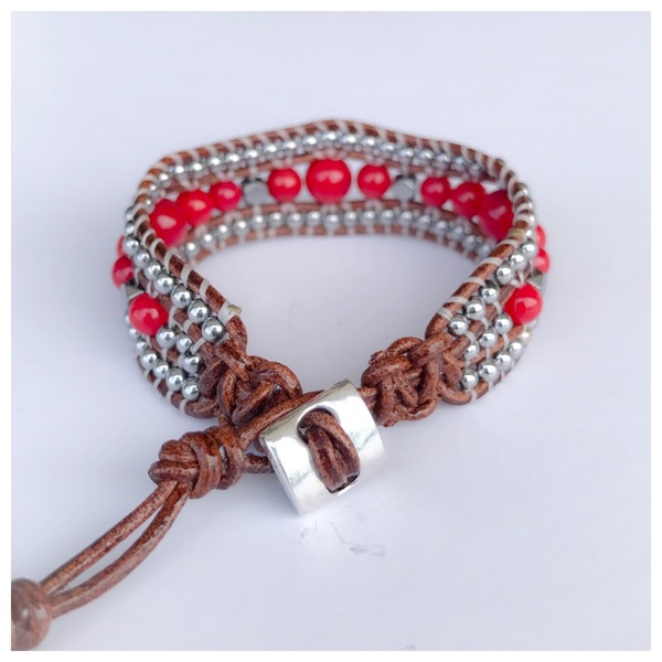 Coral & Hematite bracelet - chic, κοράλλι, μοναδικό, μοντέρνο, ασήμι 925, αιματίτης, βραχιόλι, χειροποίητα, boho - 2