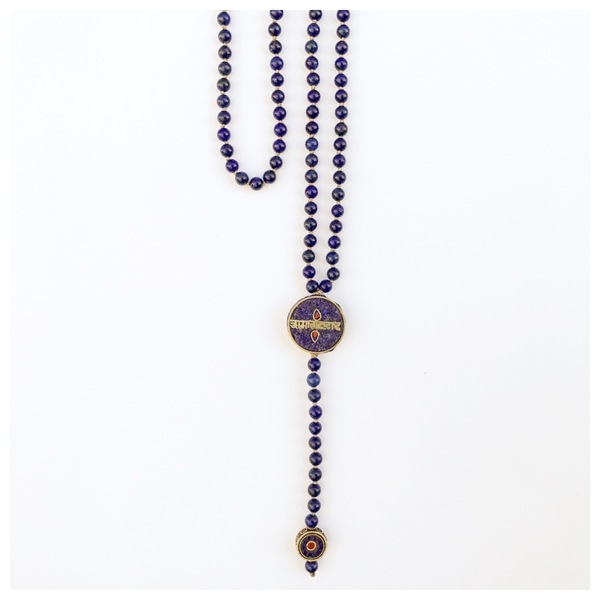 Lapis Lazuli necklace - ημιπολύτιμες πέτρες, chic, κερωμένα κορδόνια, μοναδικό, κολιέ, χειροποίητα, boho - 4