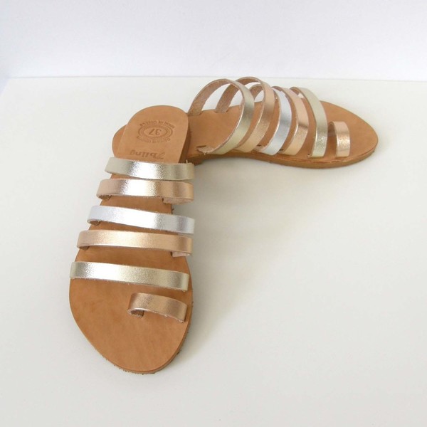 Three Golds sandals - δέρμα, καλοκαίρι, επιχρυσωμένα, σανδάλια, ethnic, αρχαιοελληνικό, φλατ, slides - 2