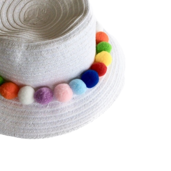 Καπέλο Multi Pom-Pom hat - καλοκαίρι, ψάθα, pom pom, παραλία, απαραίτητα καλοκαιρινά αξεσουάρ, Black Friday, ψάθινα