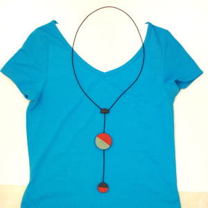 κολιέ double-sided - handmade, design, μοναδικό, μοντέρνο, καμβάς, γεωμετρικά σχέδια, χειροποίητα, all day, must αξεσουάρ - 3