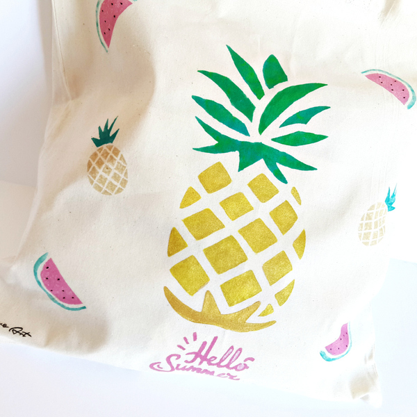 Τσάντα παραλίας | Tote bag Pineapple!!! - ύφασμα, chic, καλοκαιρινό, ζωγραφισμένα στο χέρι, μοντέρνο, γυναικεία, καλοκαίρι, ώμου, τσάντα, μεγάλες, καρπούζι, παραλία, all day, unique, θαλάσσης, tote, πάνινες τσάντες, φθηνές - 2