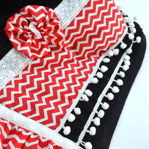 Black red chevron beach towel - βαμβάκι, δαντέλα, καλοκαίρι, πετσέτα, pom pom, χειροποίητα, παραλία, must αξεσουάρ, unique