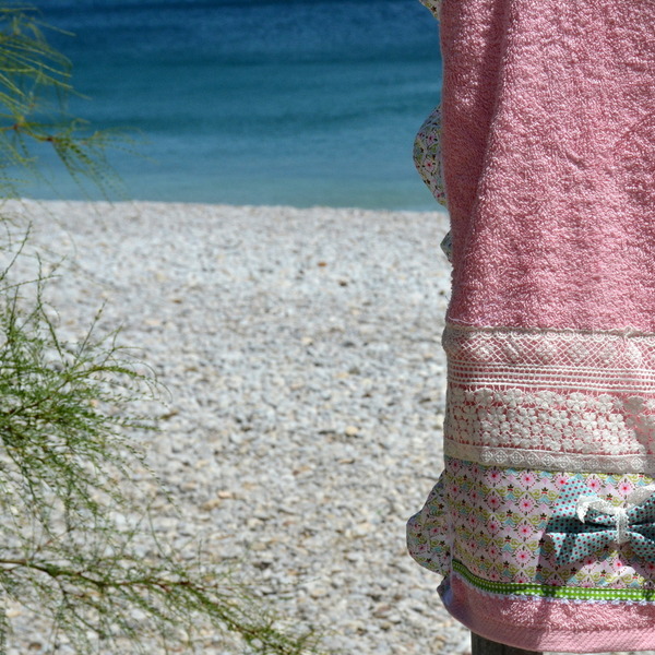 Pink bow beach towel - βαμβάκι, φιόγκος, δαντέλα, καλοκαίρι, κορίτσι, πετσέτα, παραλία, θάλασσα, romantic, απαραίτητα καλοκαιρινά αξεσουάρ, must, unique - 3