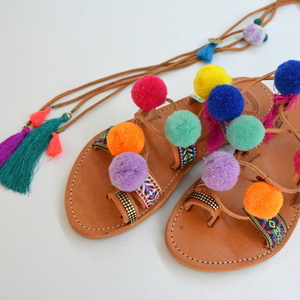 Alice sandals - δέρμα, chic, ιδιαίτερο, με φούντες, κορδόνια, all day, απαραίτητα καλοκαιρινά αξεσουάρ, must αξεσουάρ, boho, φλουριά, gladiator, φλατ - 3