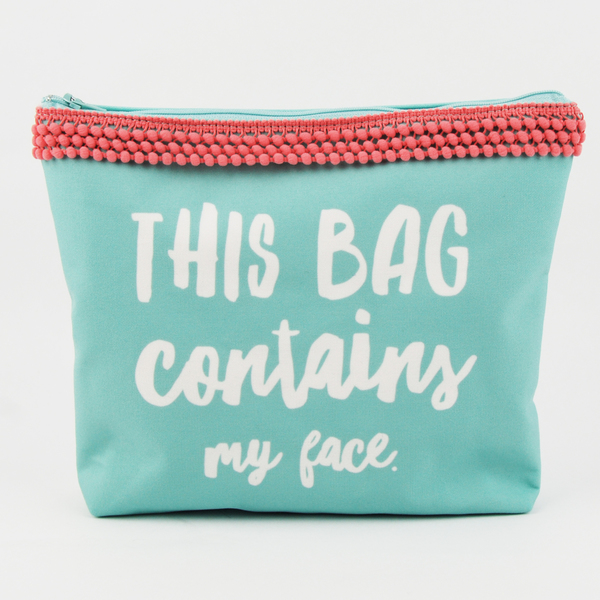 Νεσεσέρ υφασμάτινο βεραμάν με κοραλί τρέσα - This bag contains my face - ύφασμα, βαμβάκι, clutch, χειροποίητα