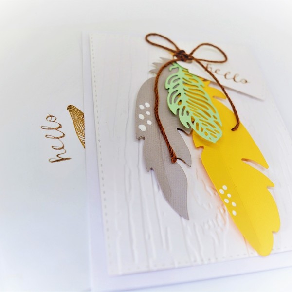 Boho card - φτερό, χαρτί, κορδόνια, χειροποίητα, είδη δώρου - 2