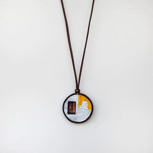 κολιέ κύκλος - handmade, fashion, μοναδικό, μοντέρνο, καμβάς, γεωμετρικά σχέδια, χειροποίητα, all day, unique, φθηνά - 2