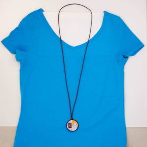 κολιέ κύκλος - handmade, fashion, μοναδικό, μοντέρνο, καμβάς, γεωμετρικά σχέδια, χειροποίητα, all day, unique, φθηνά - 3