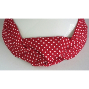 Red Polka Dots Headband - ύφασμα, κορδέλα, βαμβάκι, chic, ελαστικό, καλοκαίρι, πουά, χειροποίητα, παραλία, απαραίτητα καλοκαιρινά αξεσουάρ, boho, κορδέλες μαλλιών
