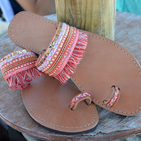 Handmade Sandals Coral Luxury - δέρμα, σανδάλια, χειροποίητα, φλατ, slides - 3
