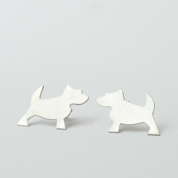 Ασημένια καρφωτά σκουλαρίκια σκύλος Westie dog - ασήμι 925, σκουλαρίκια, minimal, καρφωτά - 2