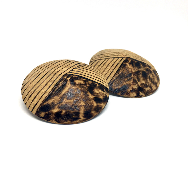 Firepin Earrings - ξύλο, ασήμι 925, σκουλαρίκια, χειροποίητα, μεγάλα σκουλαρίκια