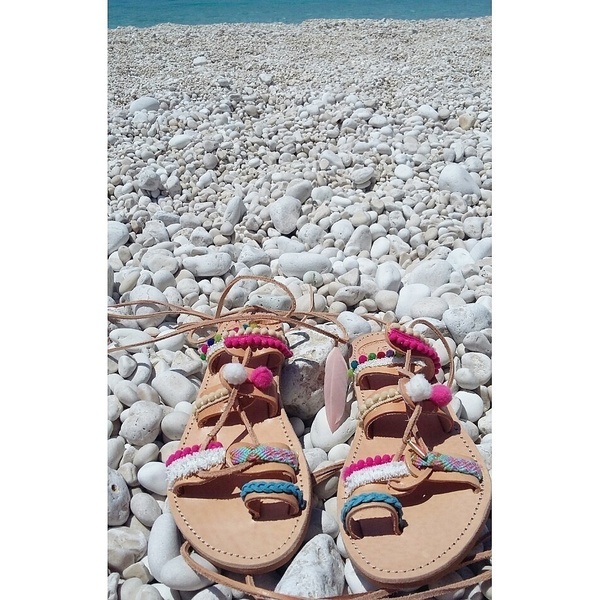 "Hippie hippie sandals"Χειροποιητα πολύχρωμα σανδάλια - fashion, κορδόνια, summer, boho, gladiator, φλατ - 2