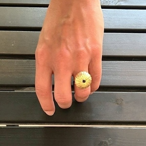 Urchin Agate Ring-Ασημένιο Δαχτυλίδι Αχινός Με Μαύρο Όνυχα - statement, ημιπολύτιμες πέτρες, καλοκαιρινό, επιχρυσωμένα, ασήμι 925, κοχύλι, χειροποίητα, θάλασσα, boho, αχινός, μεγάλα - 2