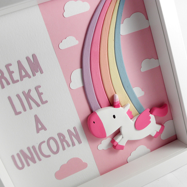 Παιδικό διακοσμητικό καδράκι " Dream like a Unicorn" - για παιδιά, διακοσμητικό, πίνακες & κάδρα, δωμάτιο, μοναδικό, κορίτσι, δώρο, δώρα για βάπτιση, χειροποίητα, ξύλο, πηλός, μονόκερος, είδη διακόσμησης - 4
