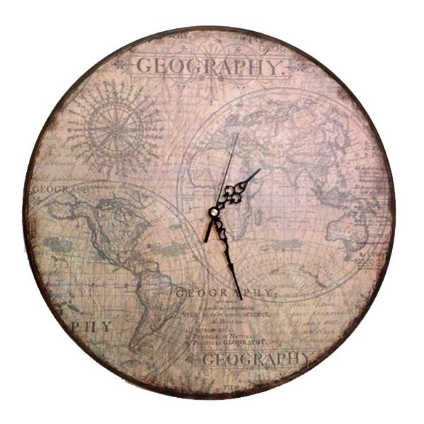 Ξύλινο ρολόι τοίχου "Geography" - ρολόι, ξύλινο, διακόσμηση, τοίχου, gift idea, decor, ξύλο, vintage, πρωτότυπα δώρα, δώρα γάμου, ρολόγια, ξύλινα διακοσμητικά, Black Friday