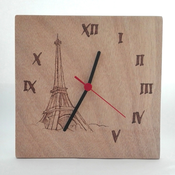Ξύλινο ρολόι τοίχου "La Tour Eiffel" - ξύλο, ρολόι, διακόσμηση, decor, τοίχου, δώρα γάμου, ξύλινο, πρωτότυπα δώρα, ξύλινα διακοσμητικά, ρολόγια
