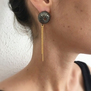 Urchin Chain Earrings-Ασημένια Σκουλαρίκια Αχινός με Αλυσίδα - ασήμι, αλυσίδες, καλοκαιρινό, επιχρυσωμένα, ασήμι 925, κοχύλι, χειροποίητα σκουλαρίκια με πέρλε, θάλασσα, μακριά
