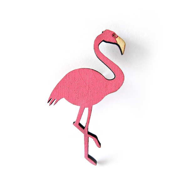 Καρφίτσα - Flamingo - ξύλο, καλοκαιρινό, flamingos