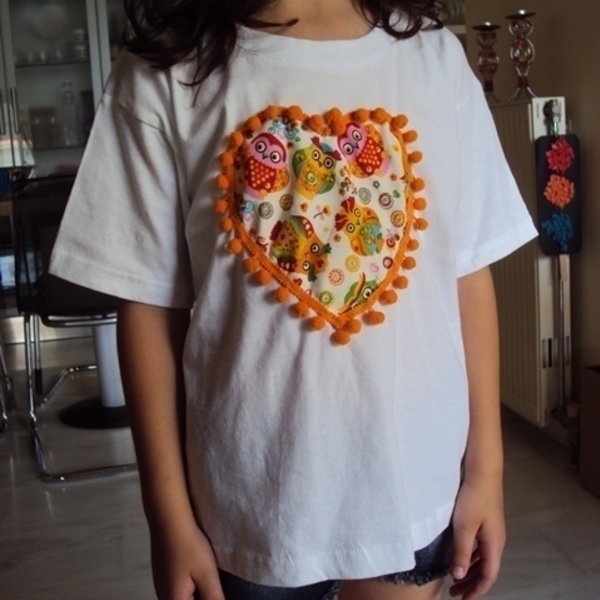 Παιδικό μπλουζάκι κουκουβάγιες - βαμβάκι, κορίτσι, δώρο, κουκουβάγια, pom pom, pom pom, boho, για παιδιά - 2