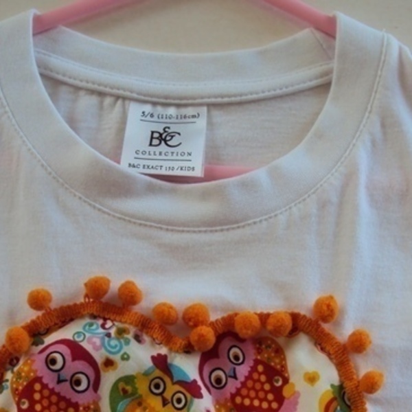Παιδικό μπλουζάκι κουκουβάγιες - βαμβάκι, κορίτσι, δώρο, κουκουβάγια, pom pom, pom pom, boho, για παιδιά - 3