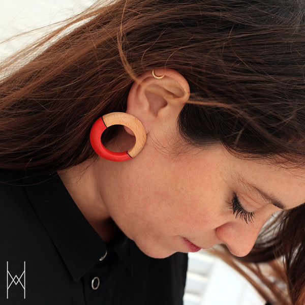 Split Sunset Earrings - ξύλο, χειροποίητα, ξύλινα κοσμήματα, ασήμι 925, ξύλο, ασήμι 925, καρφωτά, μεγάλα - 4