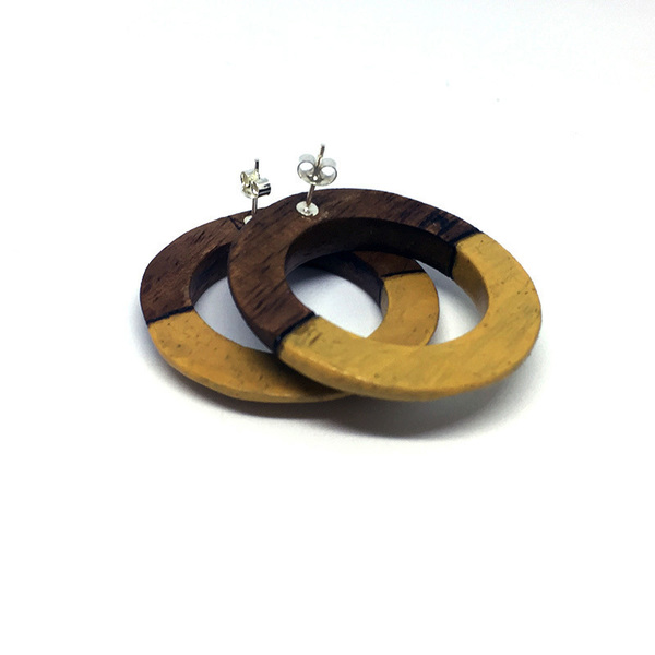 Split Earth Earrings - ξύλο, ασήμι 925, ασήμι 925, χειροποίητα, ξύλινο, ξύλινα κοσμήματα, κρεμαστά - 3