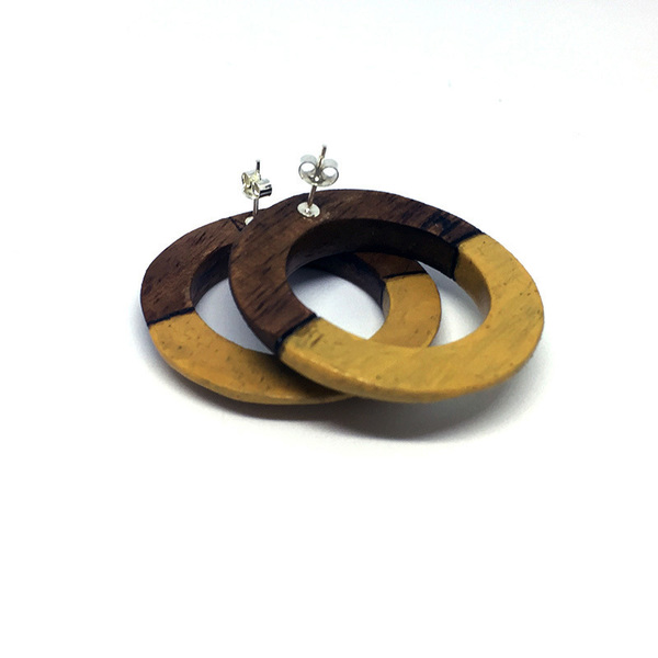 Split Earth Earrings - ξύλο, χειροποίητα, ξύλινα κοσμήματα, ξύλινο, ασήμι 925, ασήμι 925, κρεμαστά - 3