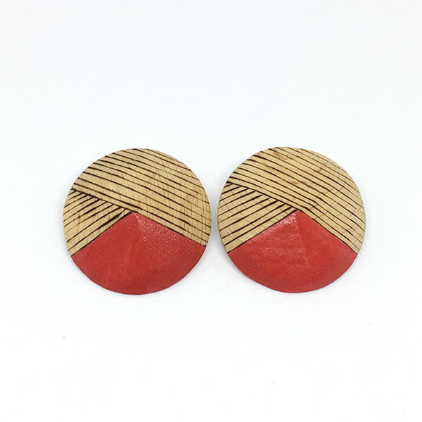Sunset Pin Earrings - ξύλο, χειροποίητα, ασήμι 925, ξύλο, ασήμι 925, μεγάλα σκουλαρίκια, μεγάλα, καρφωτά, καρφάκι