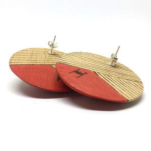 Sunset Pin Earrings - ξύλο, ξύλο, ασήμι 925, ασήμι 925, χειροποίητα, καρφωτά, μεγάλα, μεγάλα σκουλαρίκια, καρφάκι - 3
