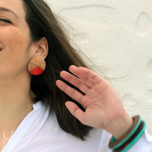 Sunset Pin Earrings - ξύλο, ξύλο, ασήμι 925, ασήμι 925, χειροποίητα, καρφωτά, μεγάλα, μεγάλα σκουλαρίκια, καρφάκι - 4