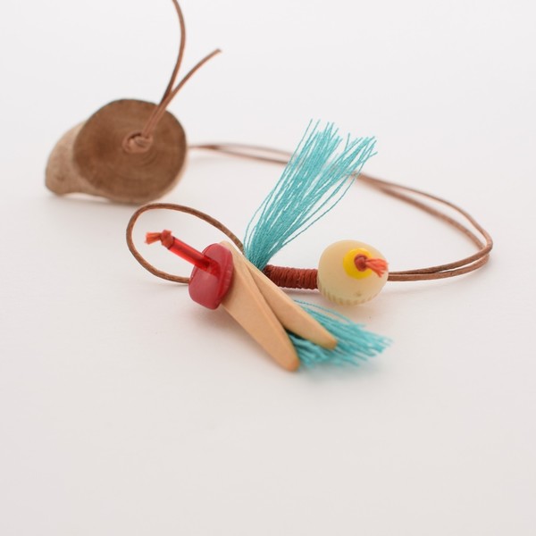 Bird collection/wooden button bracelet - κοράλλι, τιρκουάζ, γυναικεία, κορδόνια, boho