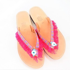 Boho Slippers - δέρμα, σανδάλια, σανδάλια δερμάτινα, μάτι, απαραίτητα καλοκαιρινά αξεσουάρ, boho, φλατ