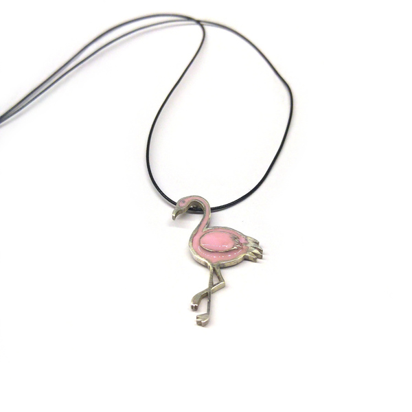 Κρεμαστό Flamingo - ασήμι, ασήμι, χρωματιστό, καλοκαιρινό, ασήμι 925, ασήμι 925, κεραμικό, χειροποίητα, μακριά