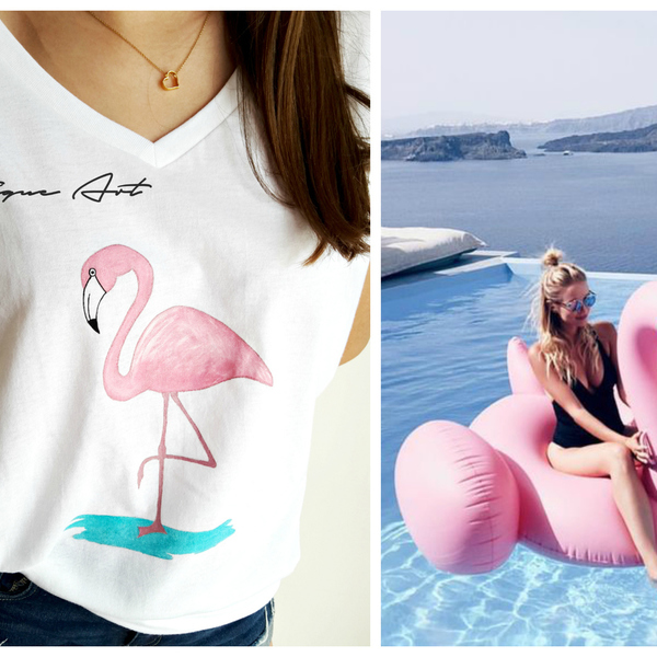 Flamingo T-shirt! - ζωγραφισμένα στο χέρι, μοναδικό, flamingos - 2