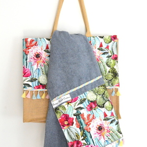Cactus baby bag - βαμβάκι, καλοκαίρι, ώμου, με φούντες, μεγάλες, παραλία, απαραίτητα καλοκαιρινά αξεσουάρ, boho, θαλάσσης, φθηνές - 2