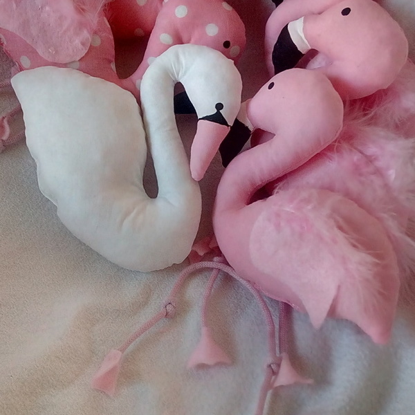 Flamingo&Swans - ύφασμα, κορίτσι, τσόχα, μπομπονιέρα, flamingos, κύκνος, λούτρινο, μαξιλάρια - 3