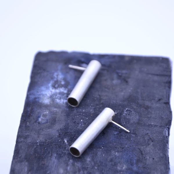 ''Silver Tube'' earrings - μοντέρνο, ασήμι 925, χειροποίητα, minimal - 2