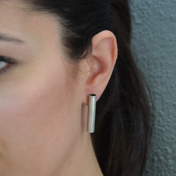 ''Silver Tube'' earrings - μοντέρνο, ασήμι 925, χειροποίητα, minimal - 4