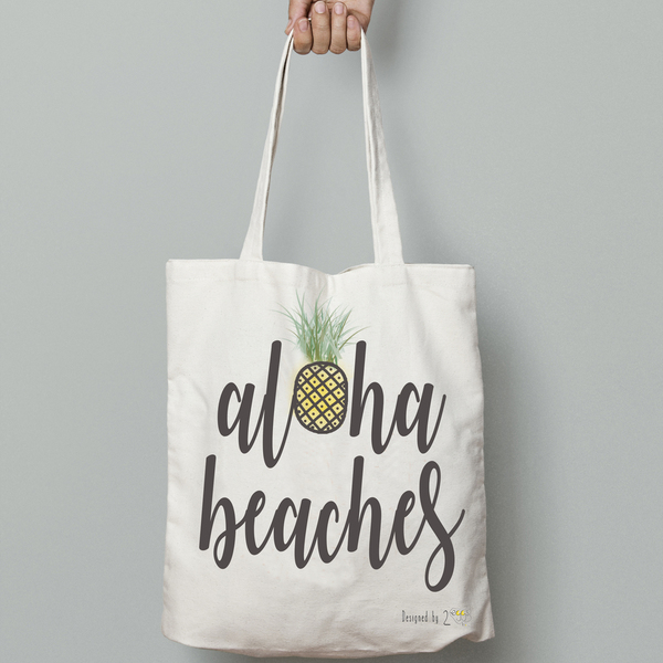 ❤ Aloha beaches ❤ | Υφασμάτινη τσάντα, 100% cotton - ύφασμα, βαμβάκι, εκτύπωση, fashion, ζωγραφισμένα στο χέρι, ιδιαίτερο, σπιτάκι, παραλία, δωράκι, απαραίτητα καλοκαιρινά αξεσουάρ, γυναίκα, boho, tote, πάνινες τσάντες