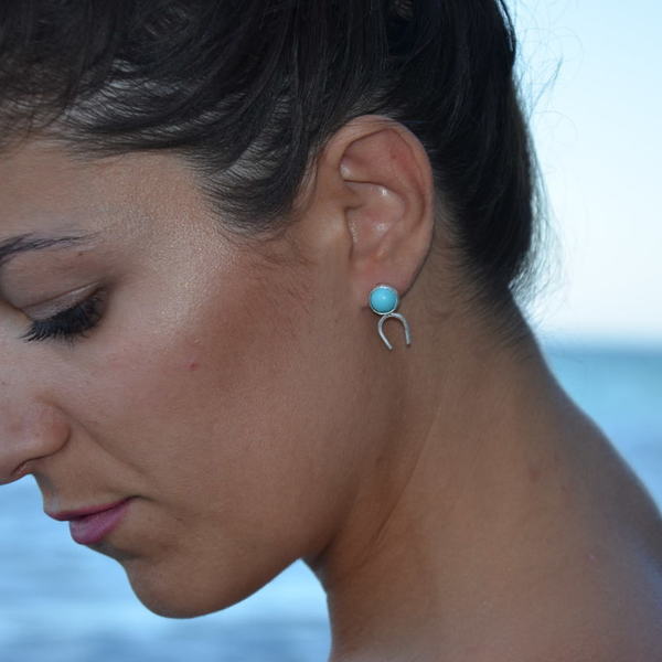 ''Turquoise'' stud earrings - ημιπολύτιμες πέτρες, ασήμι 925, χειροποίητα, minimal, Black Friday - 3