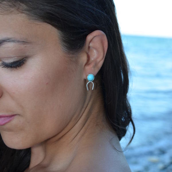 ''Turquoise'' stud earrings - ημιπολύτιμες πέτρες, ασήμι 925, χειροποίητα, minimal, Black Friday - 4
