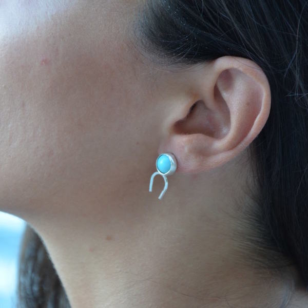 ''Turquoise'' stud earrings - ημιπολύτιμες πέτρες, ασήμι 925, χειροποίητα, minimal, Black Friday - 5