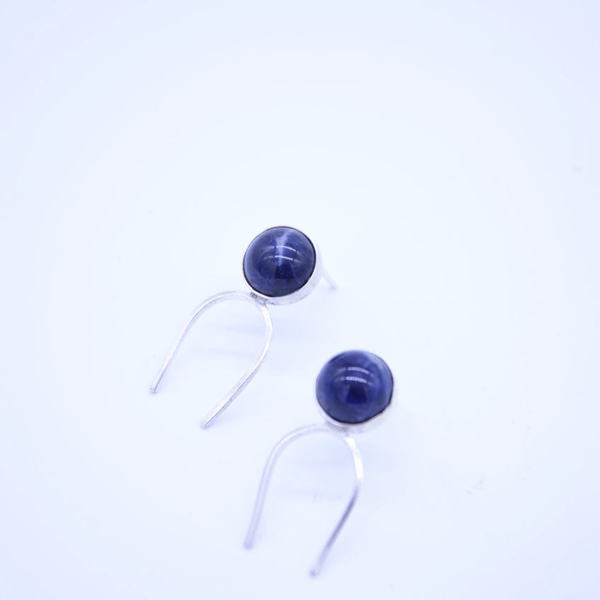 ''Navy Blue'' earrings - ημιπολύτιμες πέτρες, ημιπολύτιμες πέτρες, ασήμι 925, χειροποίητα, minimal, κρεμαστά