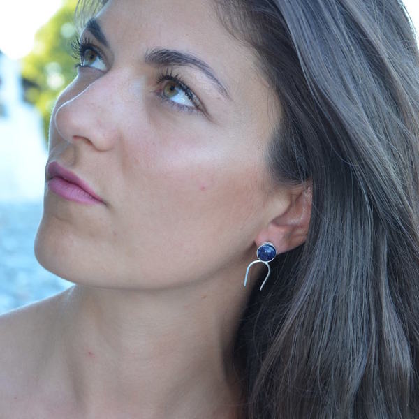 ''Navy Blue'' earrings - ημιπολύτιμες πέτρες, ημιπολύτιμες πέτρες, ασήμι 925, χειροποίητα, minimal, κρεμαστά - 4